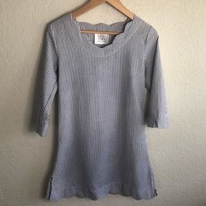 tWl Linen, light blue pinstriped, XS dress.